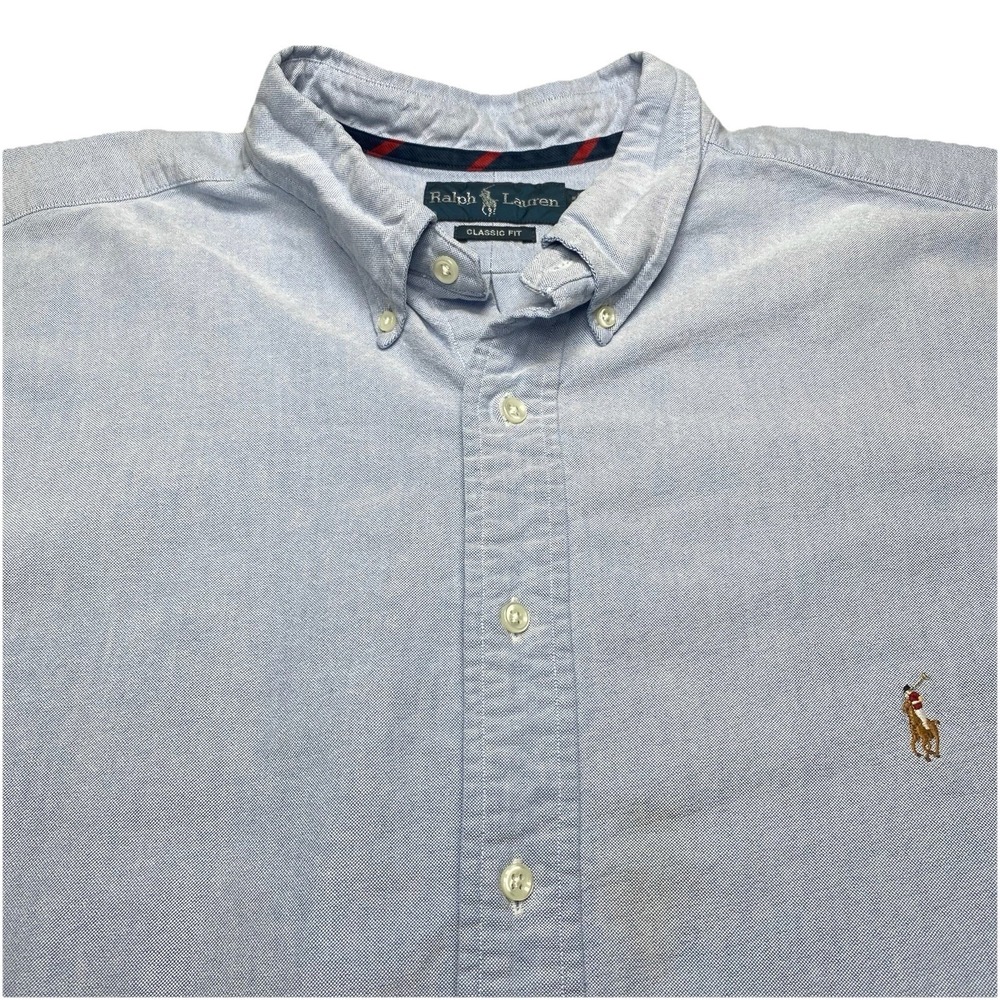 Ralph Lauren OCBD Shirt 2XLT Mens Classic Fit Blue Flesh Pony Preppy